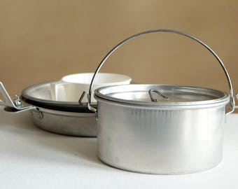 Vaisselle De Camping Vintage Inox – Set 4 Pièces Japonais, Années 1960