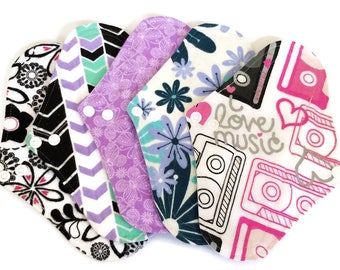 Cloth Pads, Set of 5 Moderate Flow Reusable Cloth Pads - Pick your length! Surprise prints! Starter Set, Stash Builder