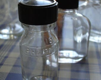 Antique miniature chemistry bottles, set of 6 apothecary or laboratory bottles.