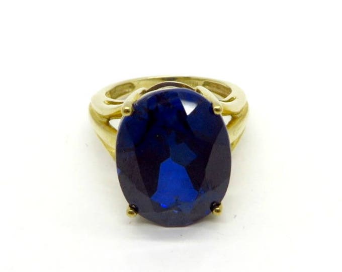 Vintage Blue Spinel Solitaire Ring, 10K Gold Synthetic Spinel Ring, Sapphire Blue Statement Ring, Engagement Ring, Size 4 Vintage Blue Spinel Solitaire Ring, 10K Gold Synthetic Spinel Ring, Sapphire Blue Statement Ring, Engagement Ring, Size 4