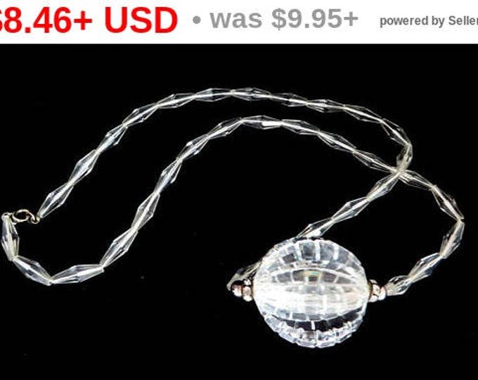 Vintage Glass Necklace, Clear Beaded Necklace, Disco Ball Necklace