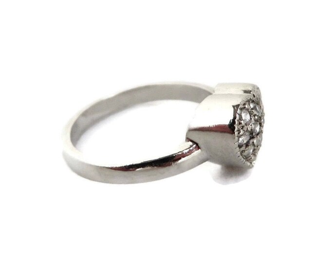 Sterling Silver - CZ Heart Ring, Vintage Sterling Silver Ring, Sweetheart Ring, Size 7