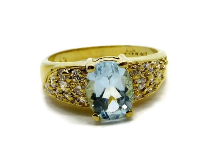 Blue CZ Cocktail Ring - Vintage Lind Cocktail Ring - 14Kt Gold Plated Dinner Ring, Size 10, Gift For Her