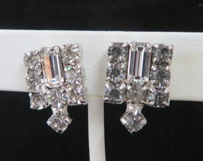 Rhinestone Screwback Earrings, Vintage Silver Tone Bridal Earrings, Formal Wear Night Out Earrings