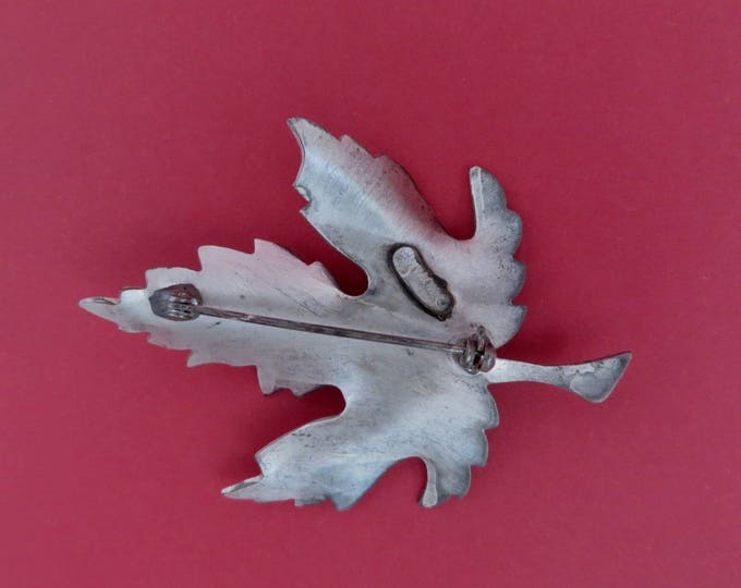 Vintage Giovanni Leaf Brooch - Signed Giovanni Pewter Toned Leaf Pin, Gift Idea, Gift Box