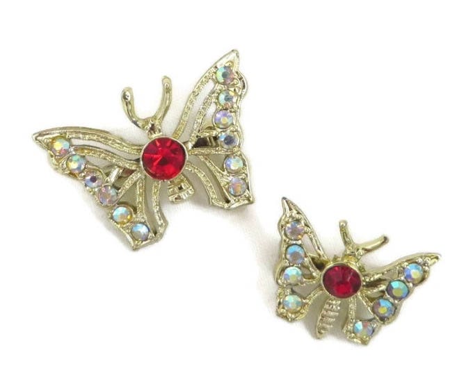 Butterfly Scatter Pins, Vintage AB Rhinestone Gold Tone Butterfly Brooches