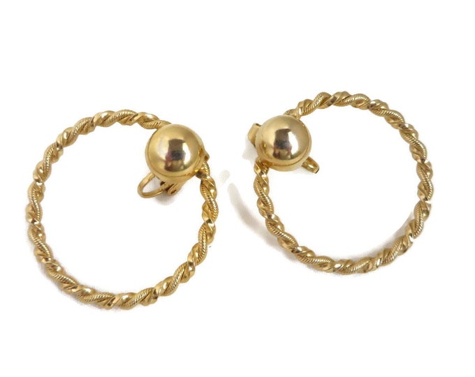 Vintage Twisted Hoop Earrings, Gold Tone Large Hoop Clip-ons
