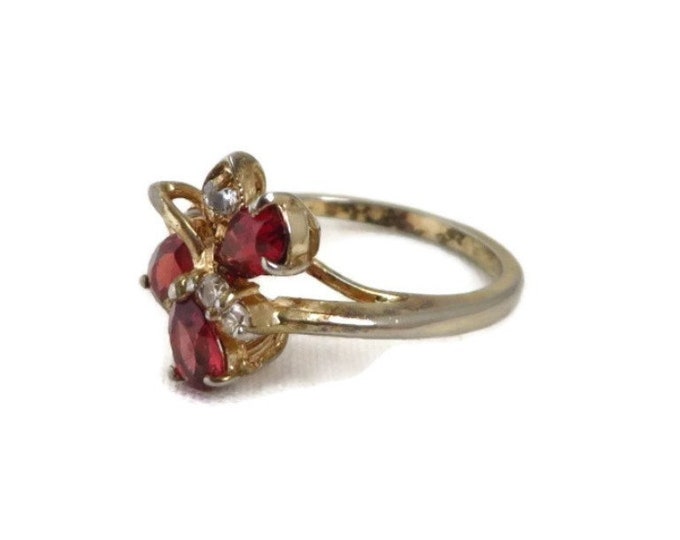Faux Garnet Cocktail Ring, Vintage Gold Plated Sterling Silver Multi Stone Ring, Size 6.5