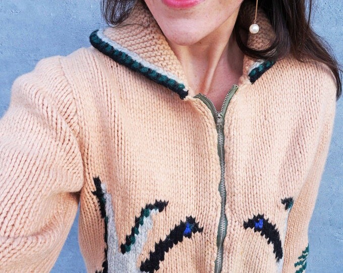 Chunky Knit Sweater, Embroidered Cardigan, Chunky Cardigan, Boho Pink Cardigan, Hand Knit Cardigan, Norwegian Cardigan, Cowichan Sweater