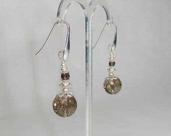 Stud Earrings in smoky quartz and silver bead.