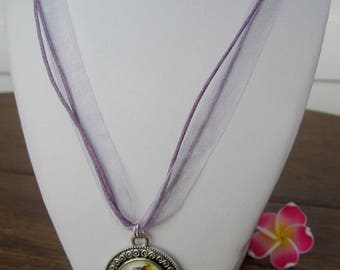 Lilac organza necklace with butterfly charm - 28 cm
