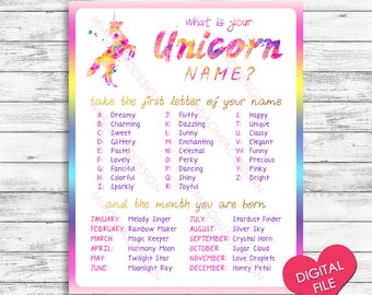 Unicorn Name Game, Unicorn Party, Party Printables, Instant Download Party Decorations, Rainbow Unicorn Party, Birthday Party Decor, Glitter