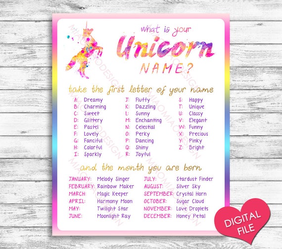 unicorn name game unicorn party party printables instant