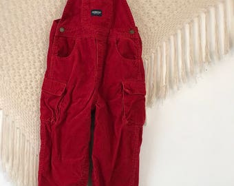 OshKosh overalls, size 4T, corduroy red overalls, snap up legs, bohemian toddler, boho toddler, corduroy jumper, hipster kids, vintage