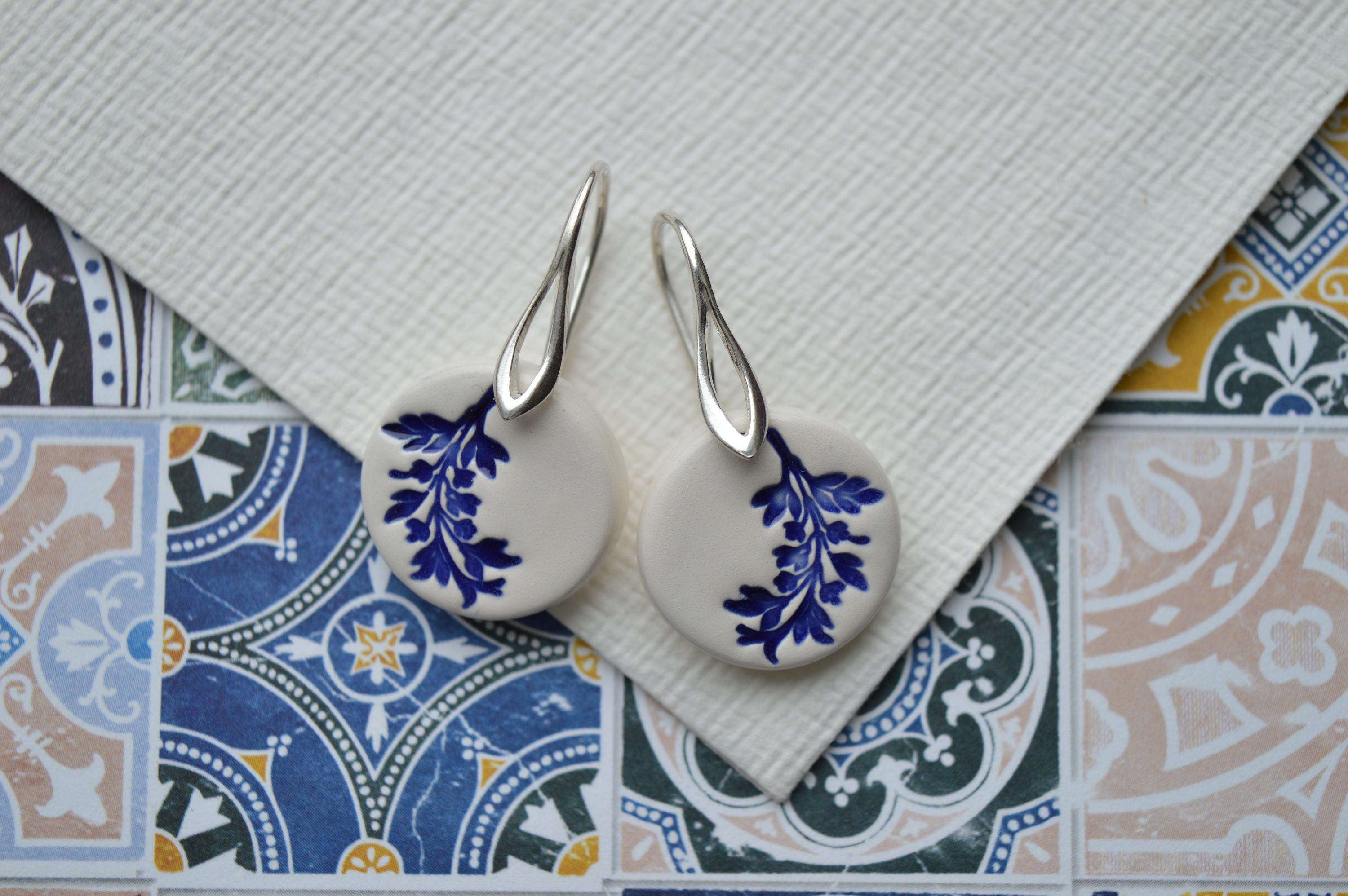 Sterling silver ceramic earring delft blue ceramic jewellery