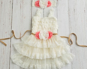 Lace Burlap Rustic Flower Girl Dress, Country Flower Girl Dress, Ivory lace flower girl dress, baby flower girl dress, flower girl dresses
