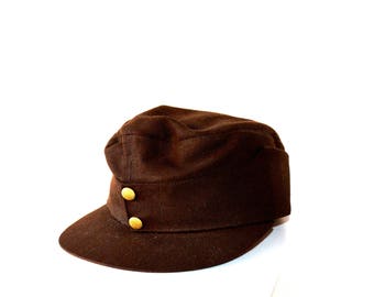 1940's German Military Hat / Vintage Original German Army 3100 St. Polten Jobi Ski Cap / Size Small Brown Military Army Field Hat in Field