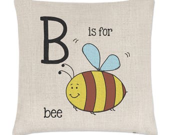 Letter B Is For Bee Linen Cushion Cover