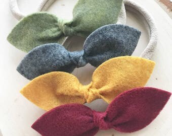 Set of 4 - Felt Knot Bows - Fall -Autumn - Nylon Headband - One Size Fit All - Photo Props - Baby Headband - Infant - Baby Bows