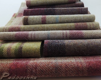 Scottish plaid fabric bundle Tartan wool patchwork applique sewing pack Small textile project Heather and Lime Abraham Moon fabric scraps
