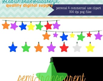 80% OFF SALE Star String Lights Clipart, Multi Color Lights, globe lights, 300 dpi PNG file, Christmas Clipart, holiday clipart, transparent