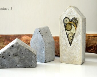 Concrete House Set of 3, small beton cement house, modern concrete decor, house sculpture, Beton Haus