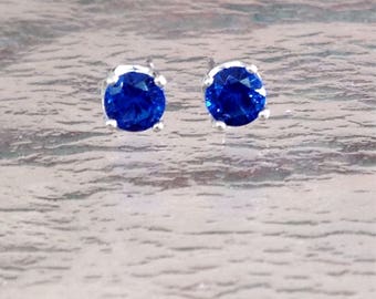 Sapphire solitaire stud earrings, September birthstone earrings, blue stud earrings, sapphire sterling silver earrings, small sapphire