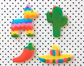 Fiesta Cake Toppers (12) Edible Decorations, Mexican Fiesta, Fiesta Birthday, Cactus Cake Topper, Piñata Edible Sugars, Red Pepper, Sombrero