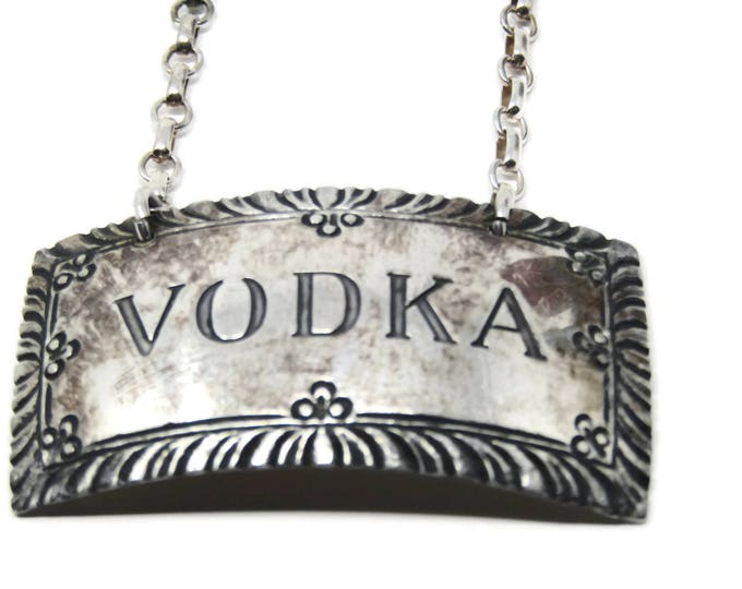 Vintage Stieff Vodka Decanter Tag - Retro Barware Metal Chain Vodka Tags - Sterling Silver Liquor Labels Bottle - Decanter Charm