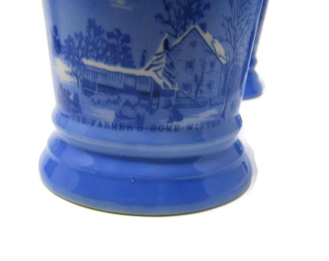 Currier and Ives The Old Homestead Mug Set - Blue Decorative Mugs - Coffee Tea Cups - Housewares Collectable Home Decor Cottage Chic Mom