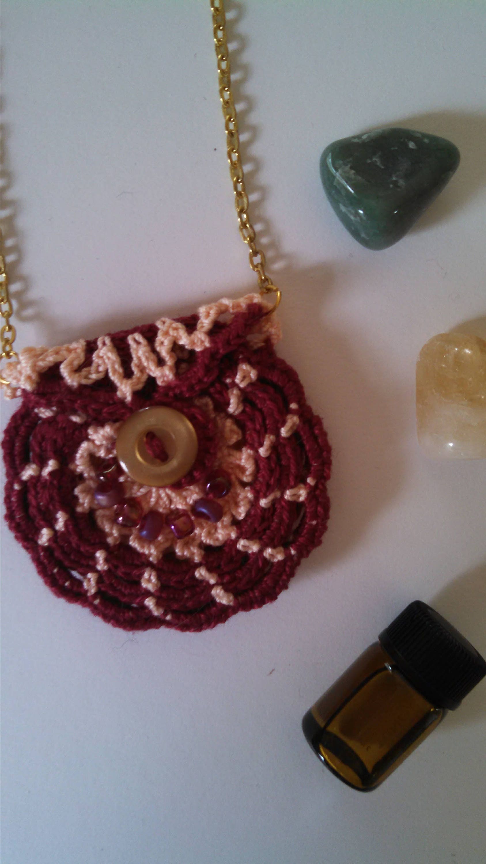 Red pouch beaded pocket necklace bag necklace pouch