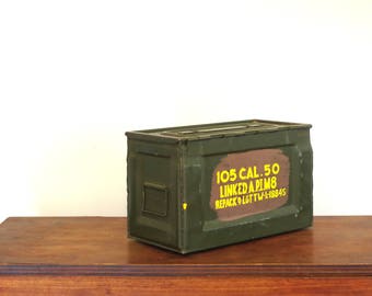 vintage ammo box / large ammo box / metal ammo box / industrial metal box / green ammo box / army ammo box / military box / ammunition box