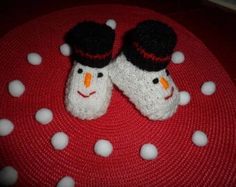 "Snowman" woolen baby booties (0-3 months)
