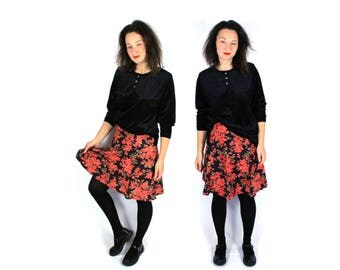 Corduroy skirt, Velvet skirt, Boho skirt, Midi skirt, Floral skirt, Vintage skirt, Black skirt, Red skirt, High waist skirt / Small Medium