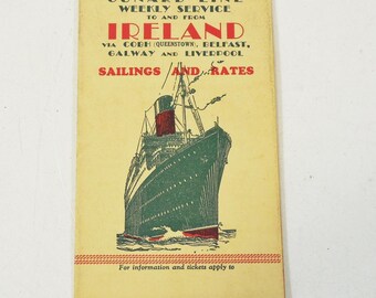 Clearance - 1931 Cunard Line Sailings and Rates Brochure - Weekly Service to Ireland