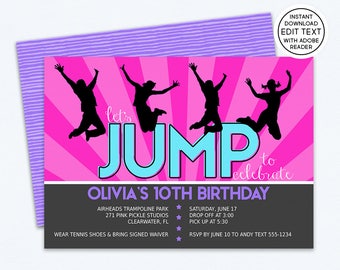 Trampoline Invitation, Trampoline Party Invitation, Trampoline Birthday Invitations, Trampoline Party, Trampoline Invite,Jump Invitation 271