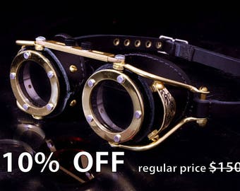 Steampunk Goggles Victorian Goth Brass All Black LARP Cosplay
