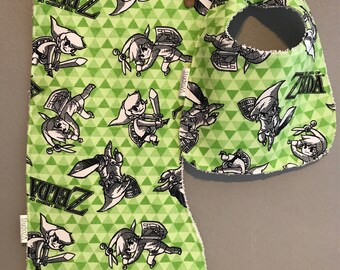 Zelda Baby Bib, Burp Cloth Set