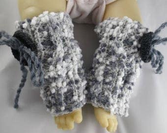 Guetres005 - Gaiters / grey and white baby leg warmers