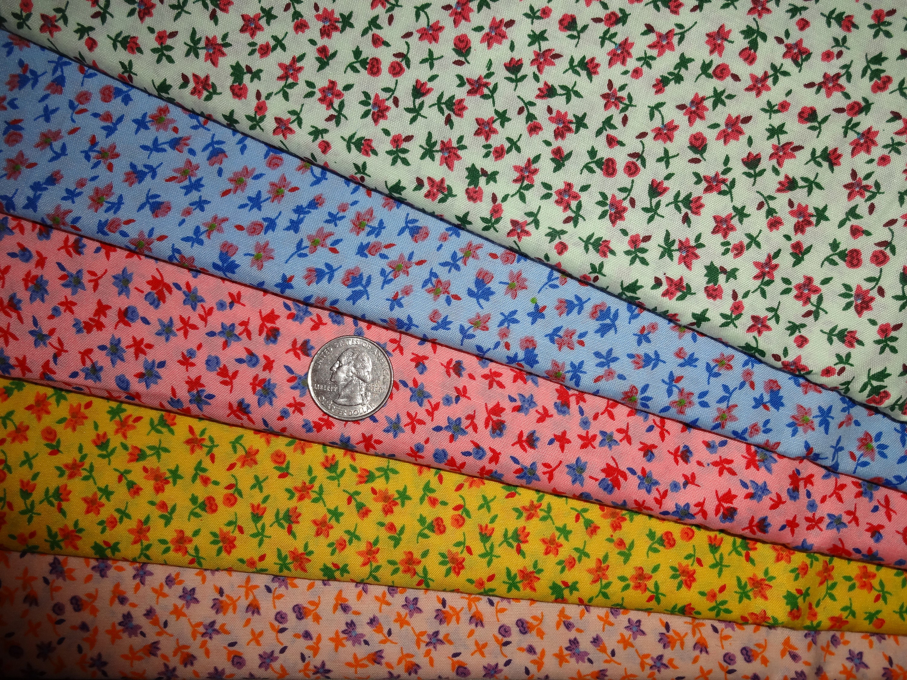 Floral Calico Flowers Hot Pink Blue Red Cotton Quilting Fabric BTY by