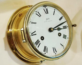 vintage german A.SCHATZ ROYAL MARINER 8 days ships brass clock with key