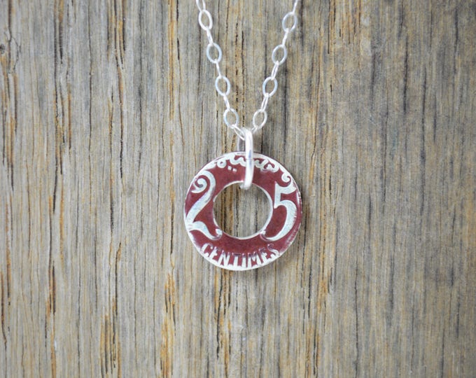 Moroccan Coin Necklace, Burgundy Coin Necklace, Coin Art, Morocco, Silver Coin, Moroccan Art, Boho Necklace, Two-Sided, Coin Charm, Charm