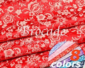Red brocade gold flowers fabric by the yard