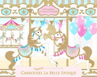 Carousel / Gold Carousel / Carrousel La Belle Epoque Clip Art - Instant Download - CA154