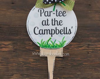 Golf ball on tee front door decoration hanger ornament wreath wood wooden golf course
