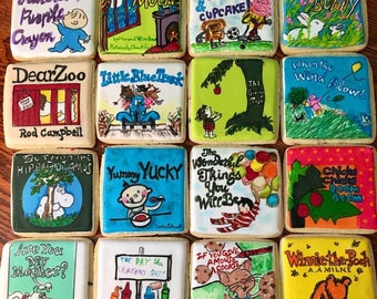 Decorated Children's Book Cover Sugar Cookies- Hand painted Book Cookie Set- Custom Book Cookies- 1 Dozen