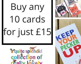 Assorted Greeting Cards, Choose any 10 Greetings Cards, Set Of Ten Mix and Match Greeting Cards