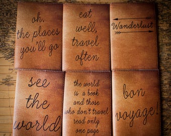 Passport cover - Quote - Leather passport cover - Passport holder - Passport case - Personalized passport cover - Just Go