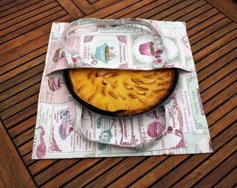 sac a tarte, pie bag, picnic bag, picnic, food bag, lunch bag, cake bag, pink pie bag, cupcakes