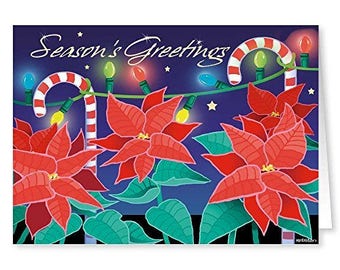 Poinsettia Theme Christmas Card - 18 Cards & Envelopes - RKX38
